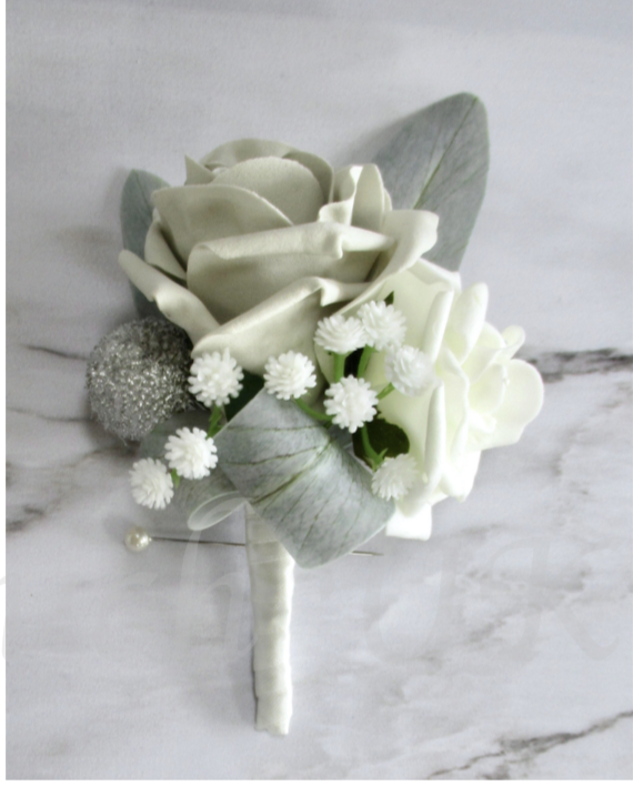 silver artificial rose buttonhole